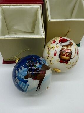 Pier 1 Li Bien Festive mouse and leaping reindeer Christmas ornaments